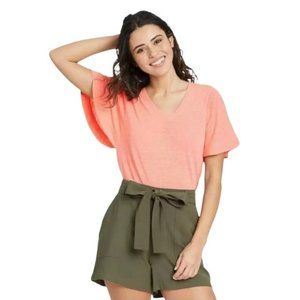 A New Day Linen Blend Short Flutter Sleeve Tee | Size XL